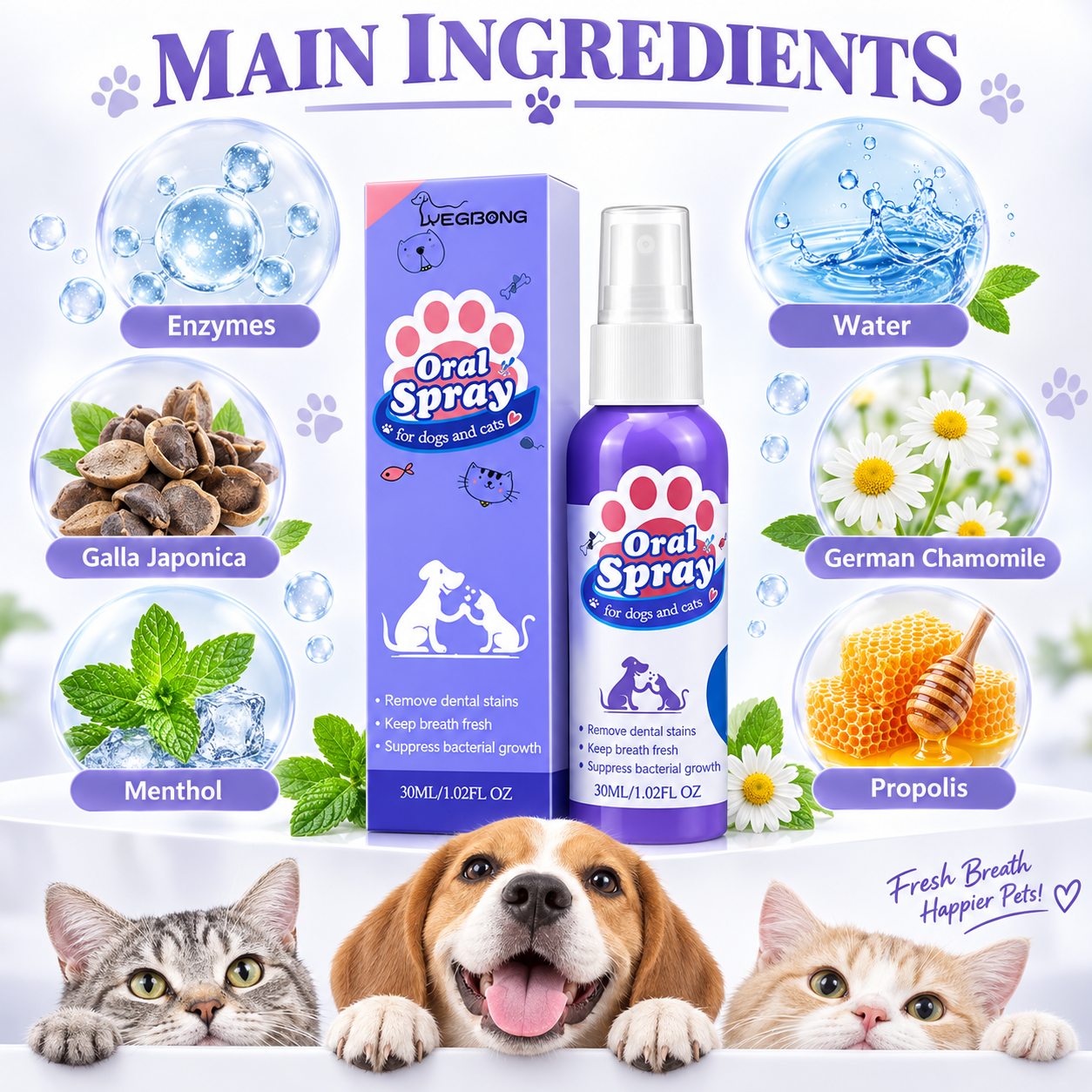 Dog Dental Spray for Fresh Breath & Oral Care – No-Brush Teeth Cleaning Spray for Dogs & Cats, 30ml