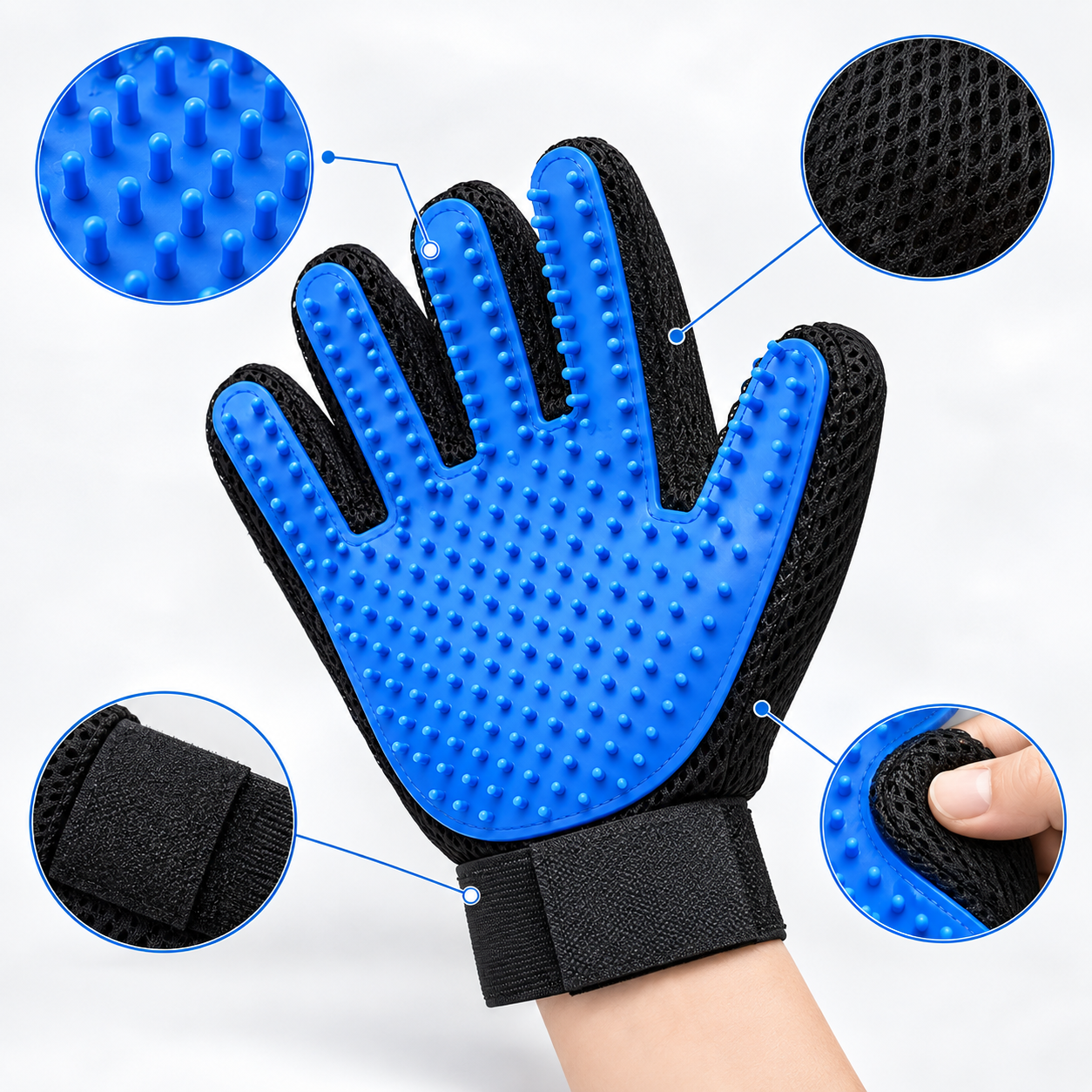 Pet Grooming Glove for Dogs & Cats – Deshedding Hair Remover, Bath & Massage Brush