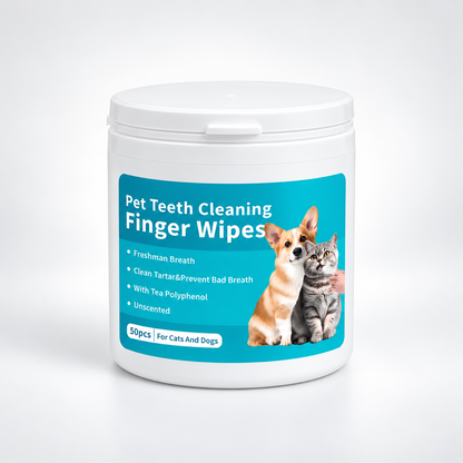 Dog Dental Finger Wipes – Pet Teeth Cleaning Wipes for Dogs & Cats, 50 Count