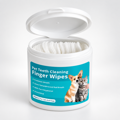 Dog Dental Finger Wipes – Pet Teeth Cleaning Wipes for Dogs & Cats, 50 Count