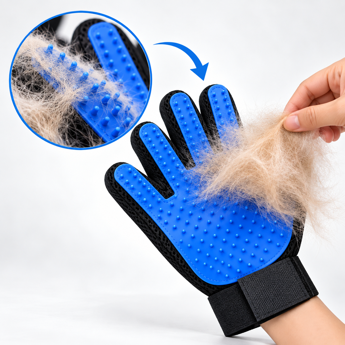 Pet Hair Removal Glove with 255 Silicone Tips for Dogs & Cats, 1 Pair Blue