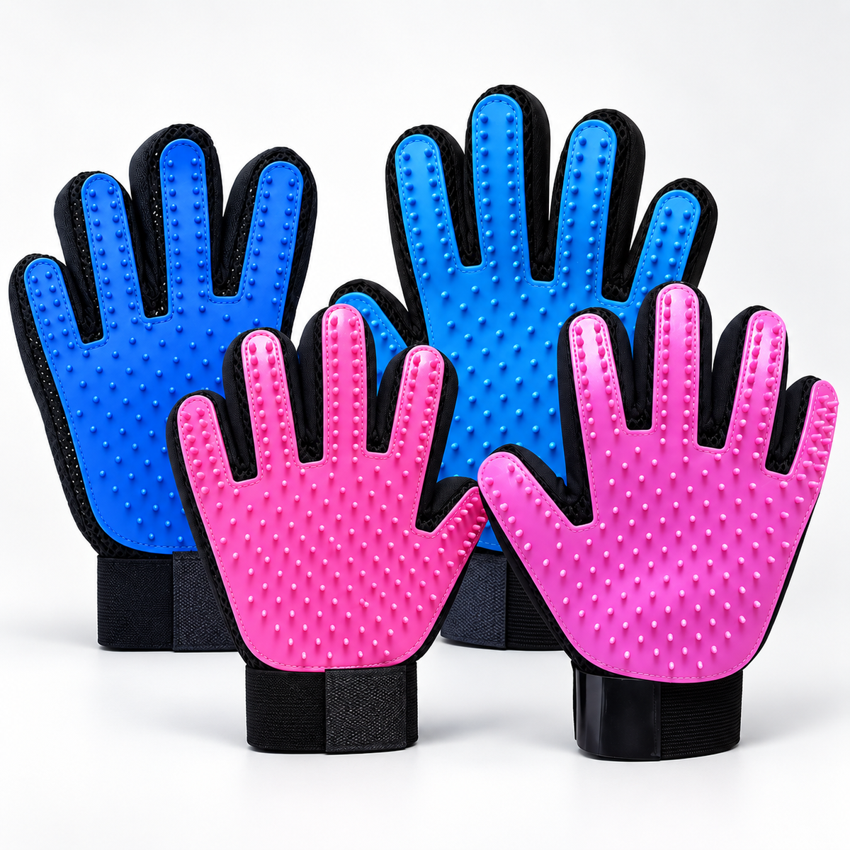 Pet Grooming Gloves – 255 Silicone Tips for Dog & Cat Deshedding, Massage & Bathing