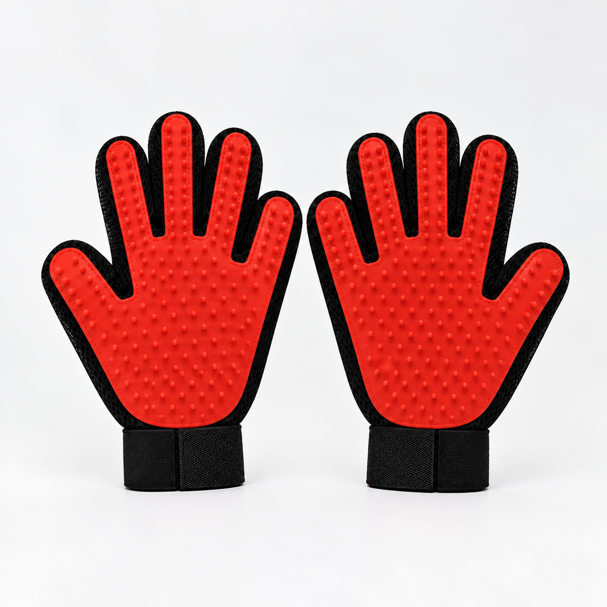 Deshedding Grooming Gloves – 255 Soft Silicone Tips for Dogs & Cats - Red