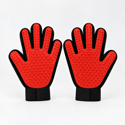 Deshedding Grooming Gloves – 255 Soft Silicone Tips for Dogs & Cats - Red