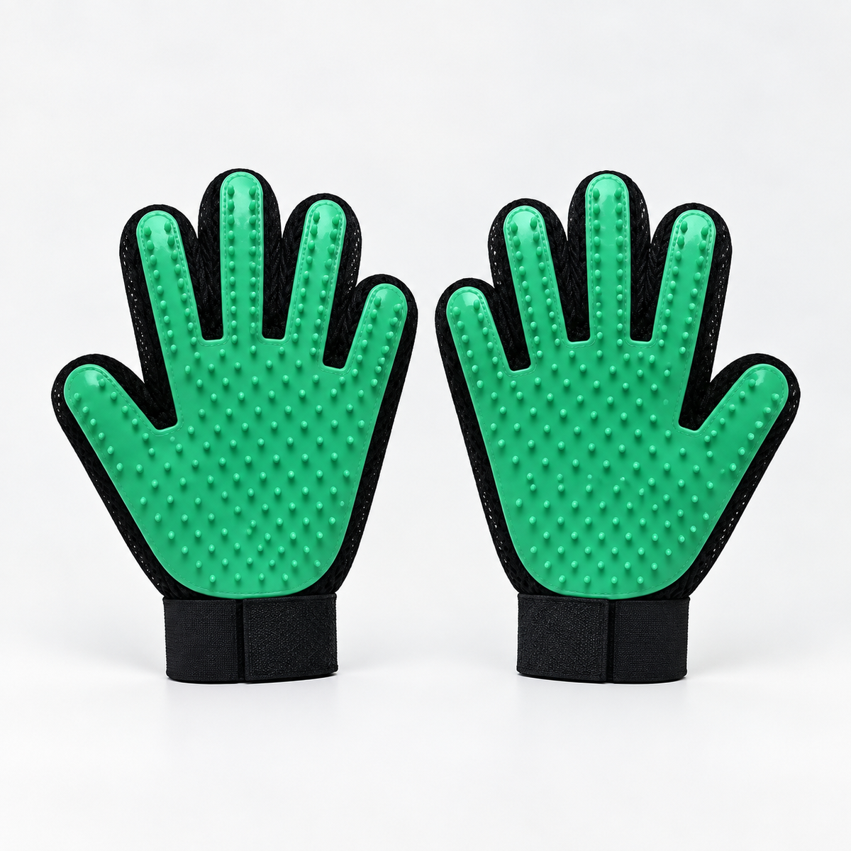 Pet Hair Removal Gloves – 255 Silicone Tips for Dogs & Cats, Deshedding, Massage & Bathing - Green