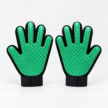 Pet Hair Removal Gloves – 255 Silicone Tips for Dogs & Cats, Deshedding, Massage & Bathing - Green
