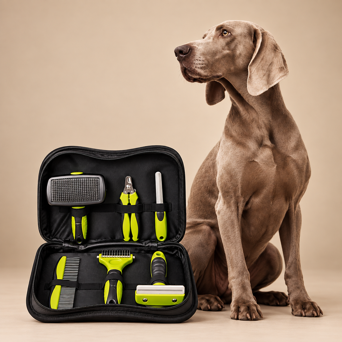 6-Piece Dog Grooming Kit for Dogs & Cats – Deshedding Brush, Dematting Comb, Nail Clippers & File
