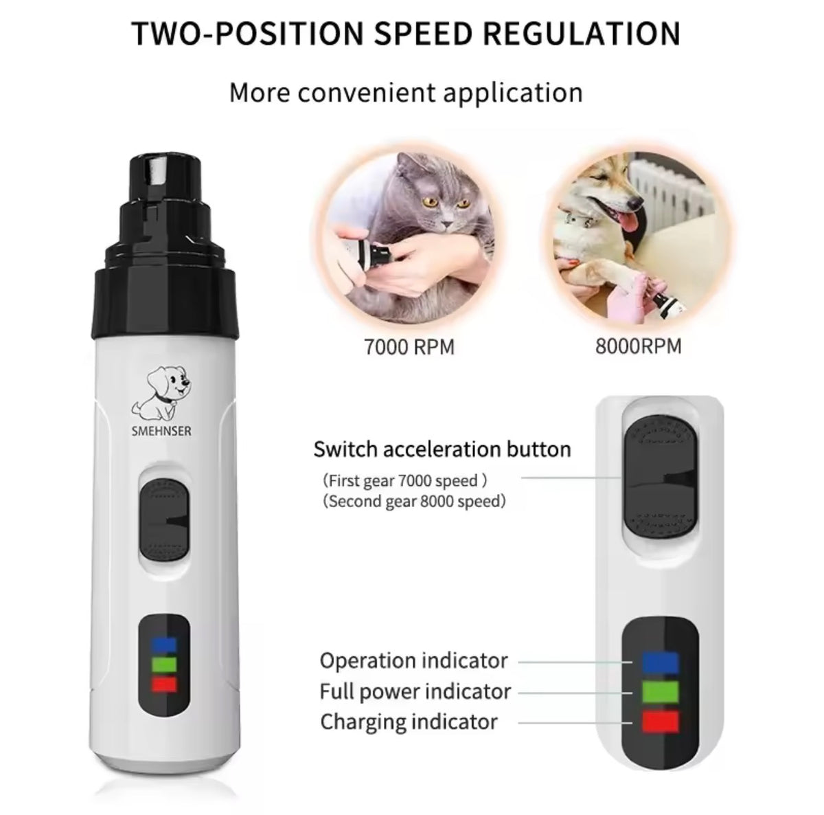 Dog Nail Grinder – USB Rechargeable Pet Nail Trimmer for Dogs & Cats