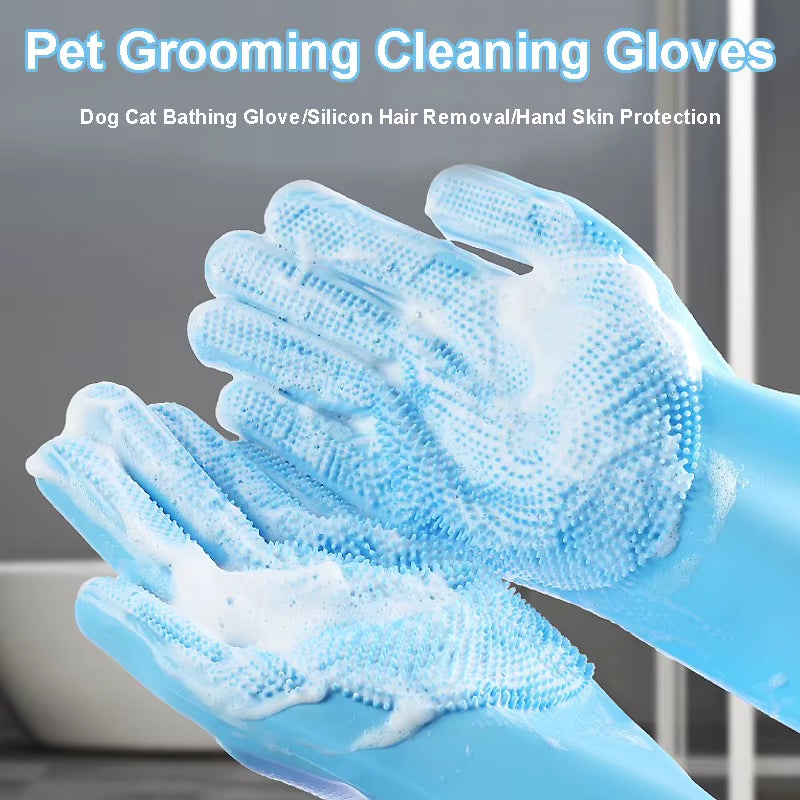 Silicone Pet Grooming Gloves – Dog & Cat Bath Brush, Deshedding & Massage Gloves