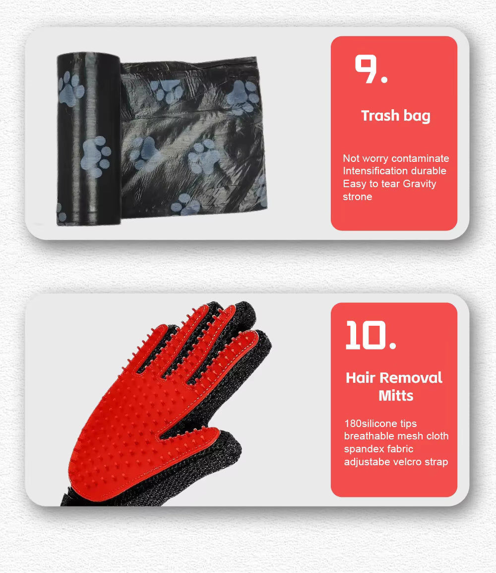 10-in-1 Dog & Cat Grooming Kit – Brushes, Combs, Nail Clippers & Hair Removal Mitt
