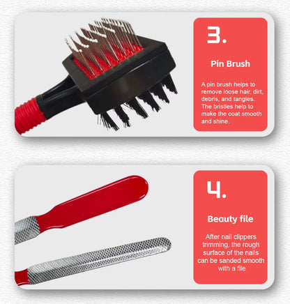 10-in-1 Dog & Cat Grooming Kit – Brushes, Combs, Nail Clippers & Hair Removal Mitt