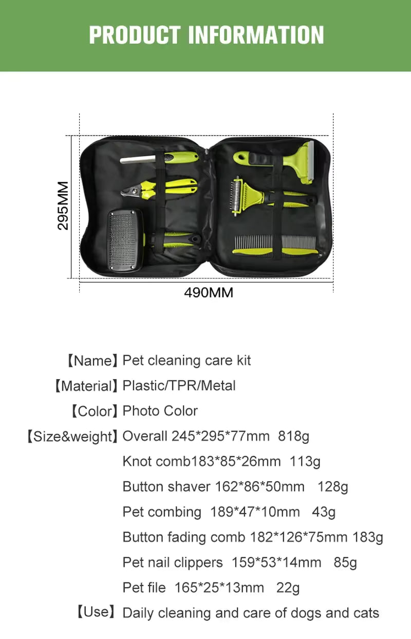6-Piece Dog Grooming Kit for Dogs & Cats – Deshedding Brush, Dematting Comb, Nail Clippers & File