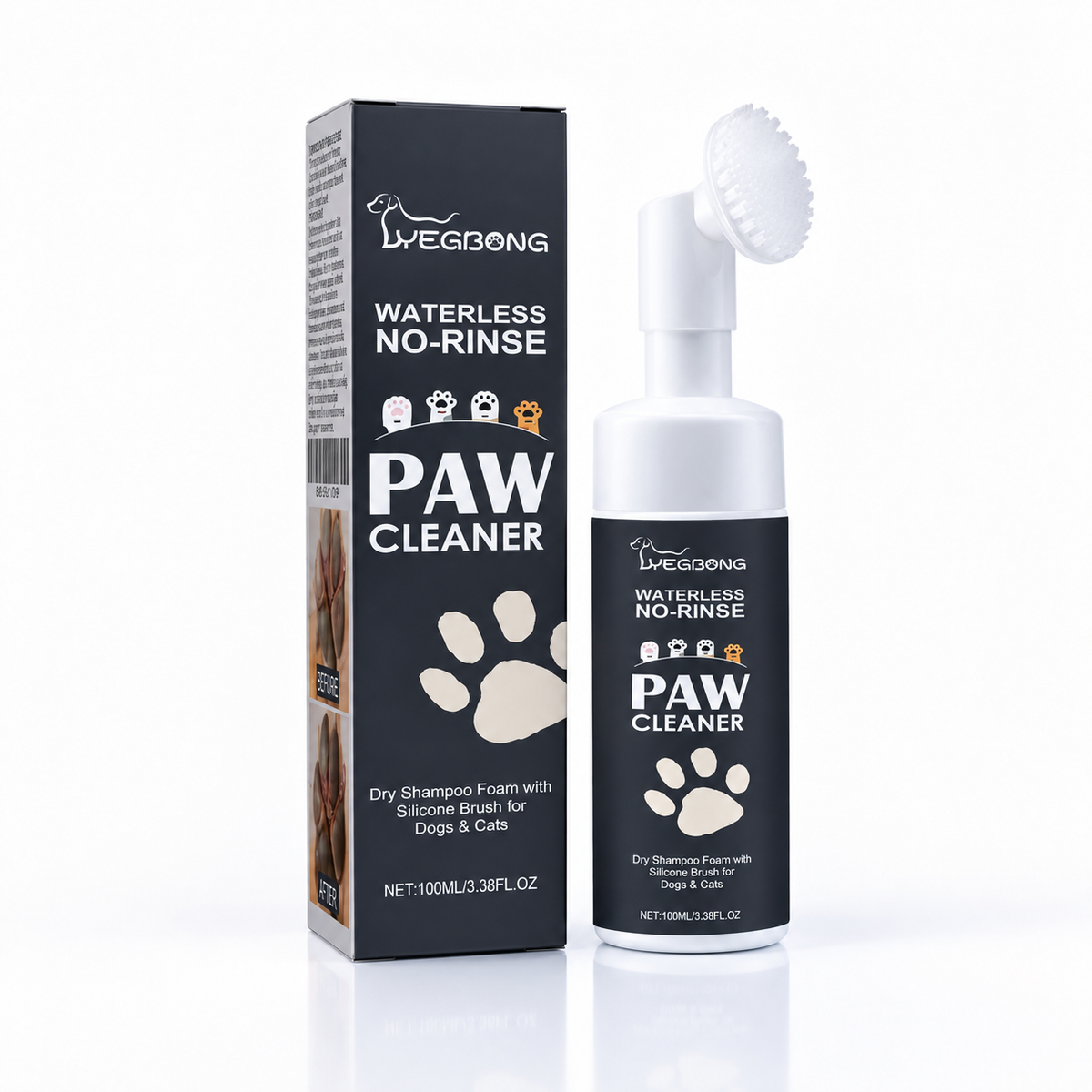 Waterless Dog Paw Cleaner Foam – No-Rinse Pet Paw Cleaner with Silicone Brush