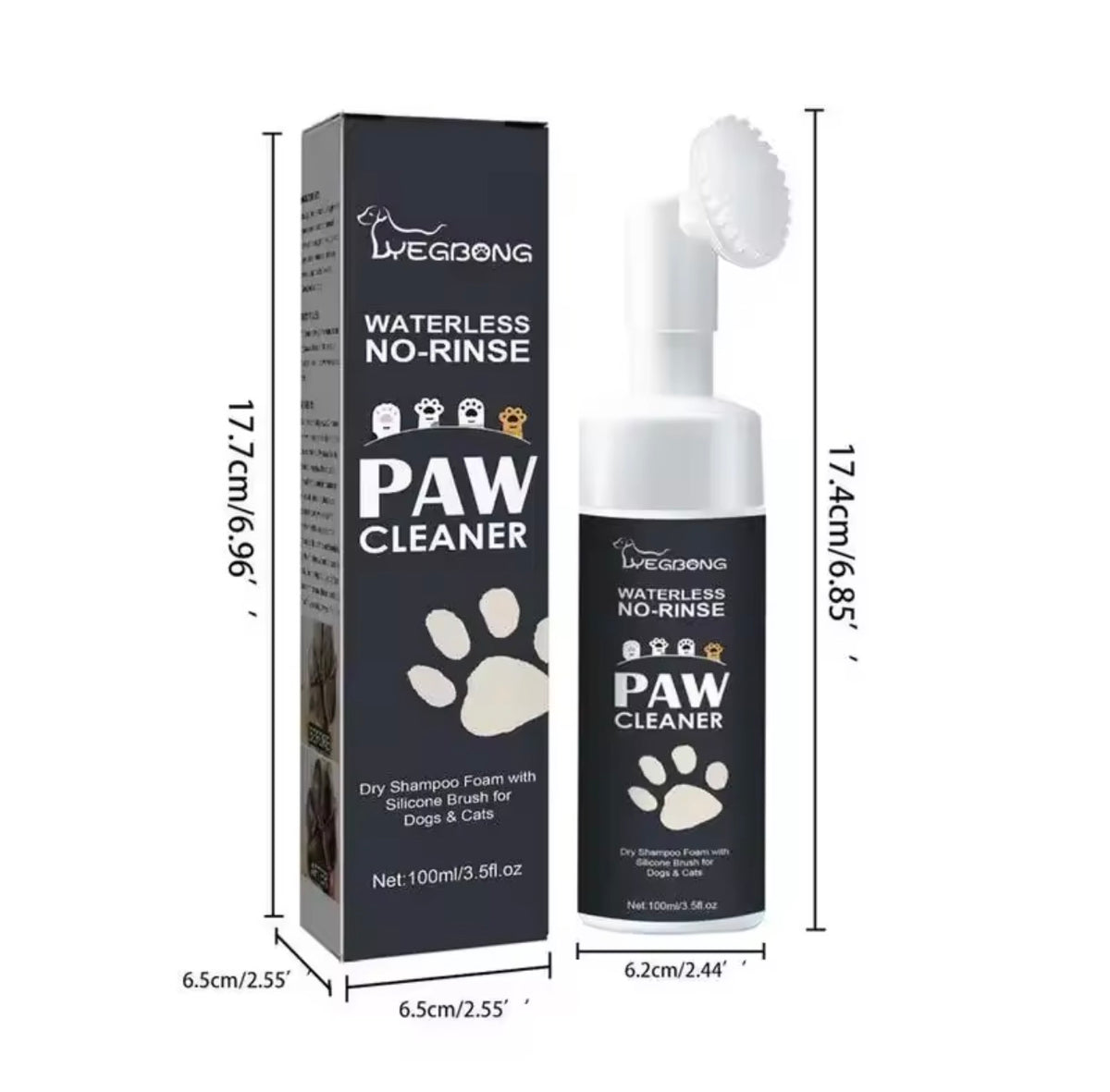 Waterless Dog Paw Cleaner Foam – No-Rinse Pet Paw Cleaner with Silicone Brush